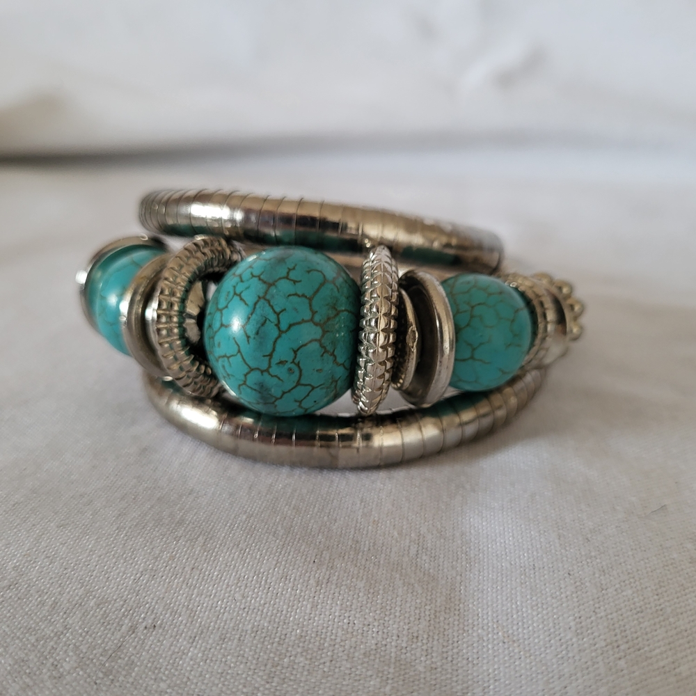 Turquoise Bead Coil Bracelet - Women Jewelry